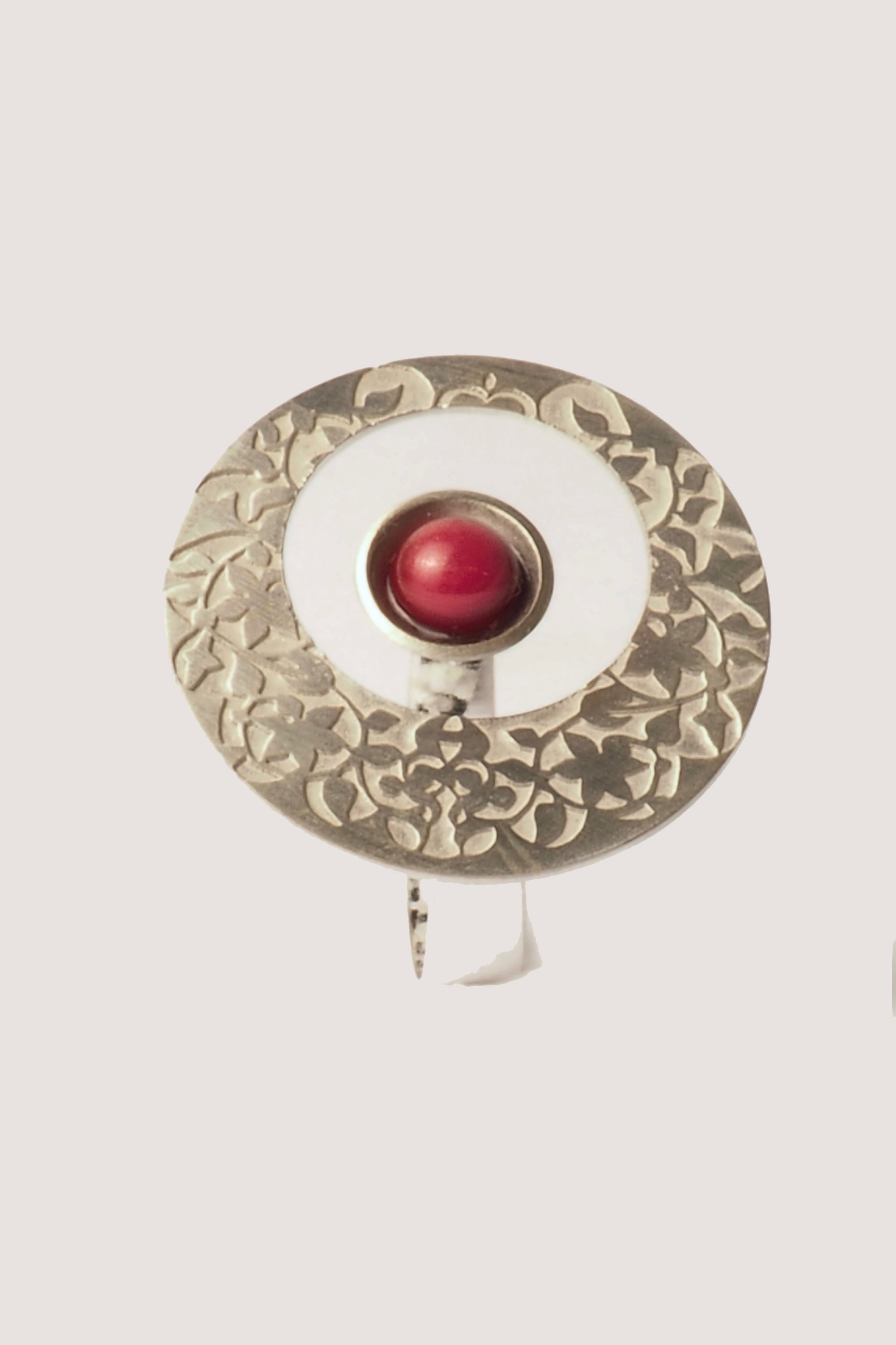 Anillo Círculo Alhambra Detalle Palacios Nazaríes Rojo Plata
