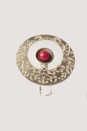 Anillo Círculo Alhambra Detalle Palacios Nazaríes Rojo Plata