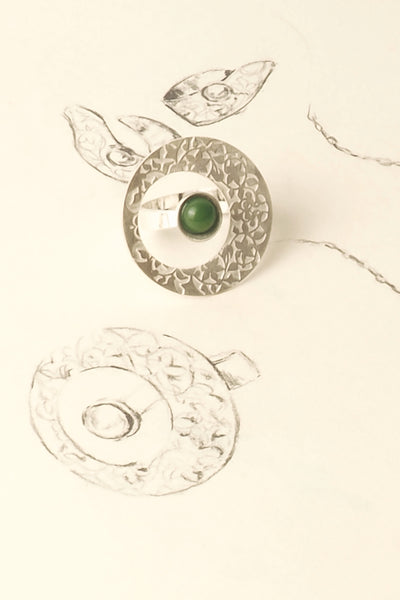 Anillo Círculo Alhambra Palacios Nazaríes Verde Plata