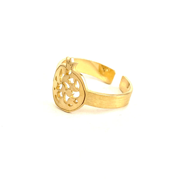 Fine adjustable ring pomegranate no.2. Gold plated silver. PLATÓNICA, contemporary signature jewelry. manufactured in our workshop in Albaicin, Granada, Spain. Handmade jewelry.