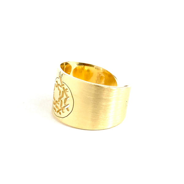 3 grenade wide adjustable ring. Gold plated silver. PLATÓNICA, contemporary signature jewelry. manufactured in our workshop in Albaicin, Granada, Spain. Handmade jewelry. Alhambra Jewels, Granada