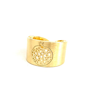 4 grenade wide adjustable ring. Gold plated silver. PLATÓNICA, contemporary signature jewelry. manufactured in our workshop in Albaicin, Granada, Spain. Handmade jewelry. Alhambra Jewels, Granada