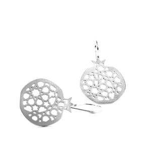 Pomegranate hook earring no.4. Silver 925. Sterling silver. PLATÓNICA, contemporary signature jewelry. manufactured in our workshop in Albaicin, Granada, Spain. Handmade jewelry. Alhambra Jewels, Granada. Granada crafts. Jewels made of Andalusia.